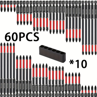 Impact Screwdriver Bits S2 Steel Anti-Slip, Magnetic Phillips Cross Drill Bit Set with Anti-Slip Teeth & High Hardness Tungsten Steel, Power Tool Bits for Home Repair, Bicycle, Furniture & DIY (2/24/60pcs)