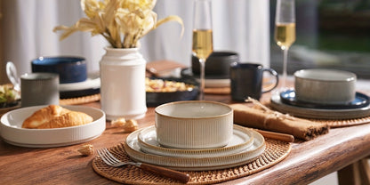 Dinnerware Set for 4 12 Piece Stoneware Plates and Bowls Set Microwave Dishwasher Safe Lead Free Double Reactive Glaze Dinner Plates Salad Plates Cereal Bowls for Everyday Use Holiday Gifts