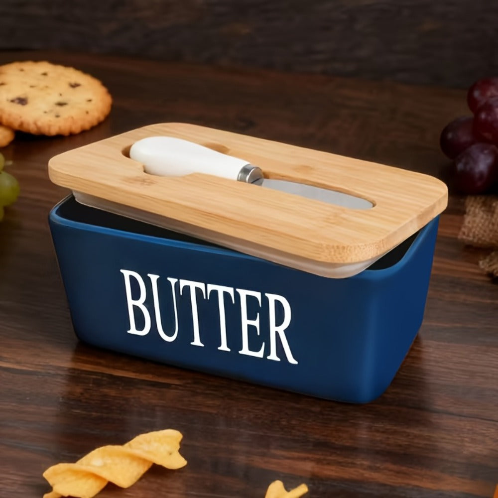 Ceramic Butter Dish with Lid and Knife – Large Countertop Butter Keeper, Airtight Seal, Easy-Clean Design, Multiple Colors – Kitchen Gift for Butter Lovers