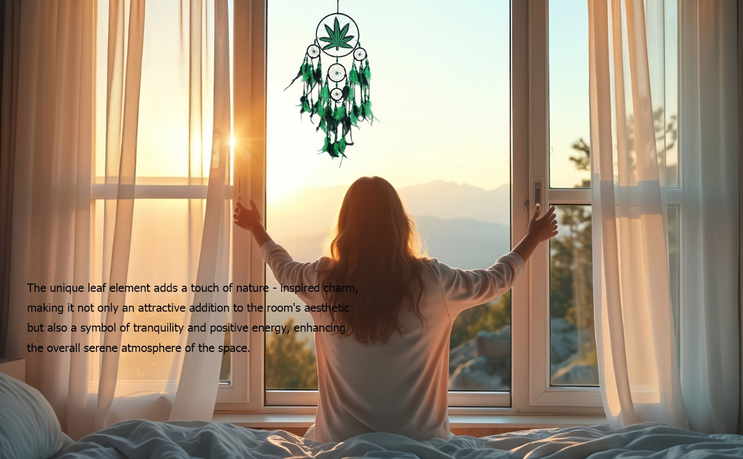 Bohemian Dream Catcher with Feathers & Leaf Embroidery – Boho Wall Hanging Decor for Bedroom, Bedside, Cabin & Living Room – Handcrafted Woven Dreamcatcher Gift for Women and Men