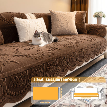 Faux Rabbit Fur Plush Sofa Cover Non-Slip | Thickened Quilted Couch Cushion, Machine Washable Pet Friendly, 1 to 4 Seat Armrest Backrest, White Light Grey Brown, Home Winter Decor