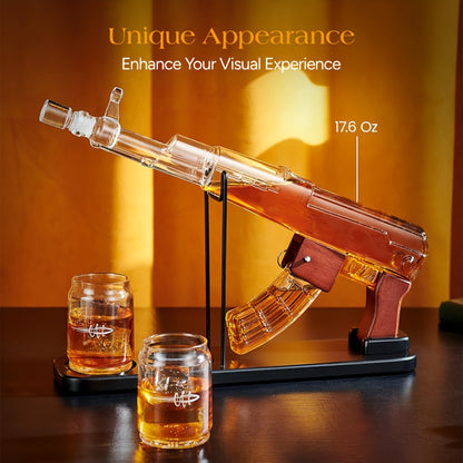 AK-47 Whiskey Gun Decanter Set with Detachable Magazine and Two 6.75oz Glasses, 17.6oz Liquor Dispenser Military Style Home Bar Decanter, Unique Birthday Anniversary Father's Day Gift for Men Dad