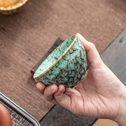 Jianzhan Ceramic Tea Cups Set of 5 – Handmade Kiln-Changed Glazed Kung Fu Teacups, Traditional Chinese Porcelain, Unique Gift for Home Office Business
