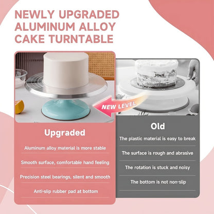Cake Turntable Stand 10 Inch Aluminum 360 Degree Smooth Rotation with Frosting Spatula - Heavy Duty Rotating Cake Decorating Stand for Baking Birthday Wedding Holiday Desserts, Non-Slip Base Baking Supplies