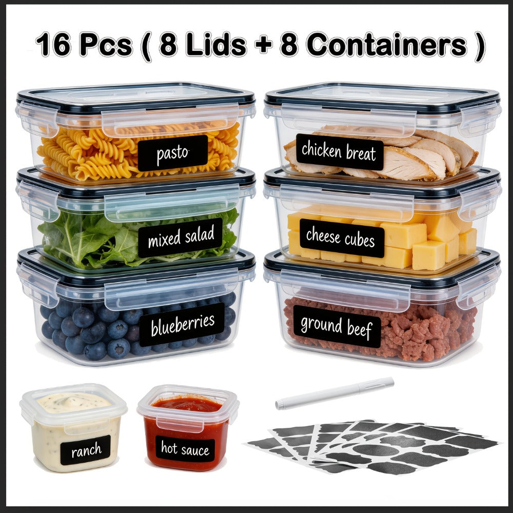 Airtight Food Storage Container Set 16/28/48 Pcs with Secure Lids, Sealed Plastic Containers for Pantry Organization, Kitchen, Travel & Outdoor Picnics – Includes Labels & Markers