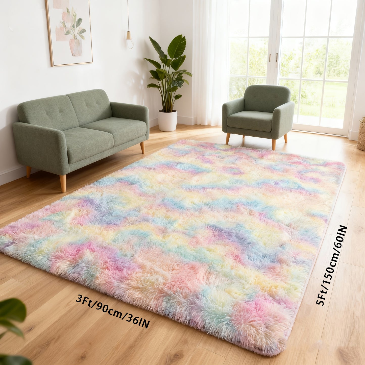 Rainbow Tie Dye Shag Area Rug – Soft Fluffy Non-Slip Machine Washable Carpet for Living Room Bedroom Home Office