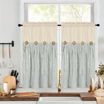 Semi Sheer Curtains Bohemian Linen Cotton Patchwork Grommet Top Window Drapes for Bedroom Living Room Kitchen Bathroom Cafe - Boho Country Cottage Style 4 Seasons 1 or 2 Panels
