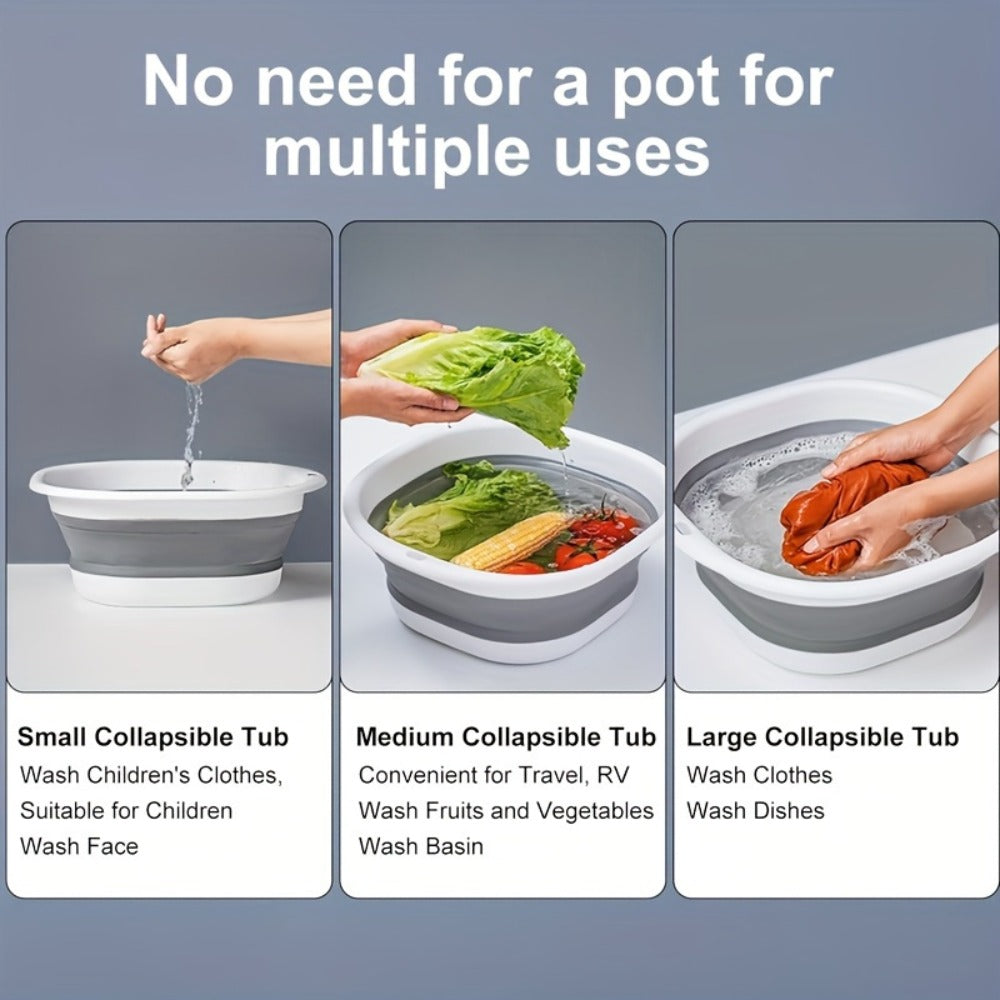 Collapsible Basin Set 3pcs – Foldable Wash Basin, Portable Dish Tub & Laundry Basket for Kitchen, Camping, Hiking & Home Storage (Large, Medium, Small)