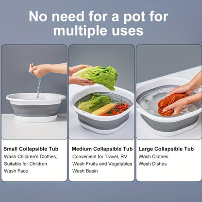 Collapsible Basin Set 3pcs – Foldable Wash Basin, Portable Dish Tub & Laundry Basket for Kitchen, Camping, Hiking & Home Storage (Large, Medium, Small)