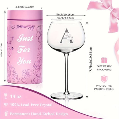 Personalized Wine Glass Gift for Women – A-Z Initial Letter Monogrammed Wine Glass with Gift Box & Greeting Card – Unique Birthday, Christmas & Mother's Day Gift for Mom, Best Friend & Sister