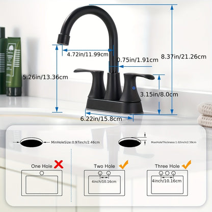 Centerset Bathroom Faucet 2 Handle 4 Inch - Lead-Free Dual Handle Vanity Sink Faucet with Pop-Up Drain & Supply Lines, Brushed Nickel, Matte Black, Oil Rubbed Bronze, Brushed Gold, 2-3 Hole RV Compatible