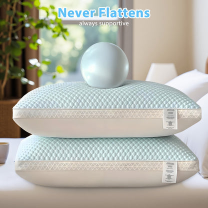 Cooling Bed Pillows 2-Pack – Neck Support for Side, Back & Stomach Sleepers | Machine Washable | Soft Polyester Fill | Perfect for Bed, Sofa & Dorm