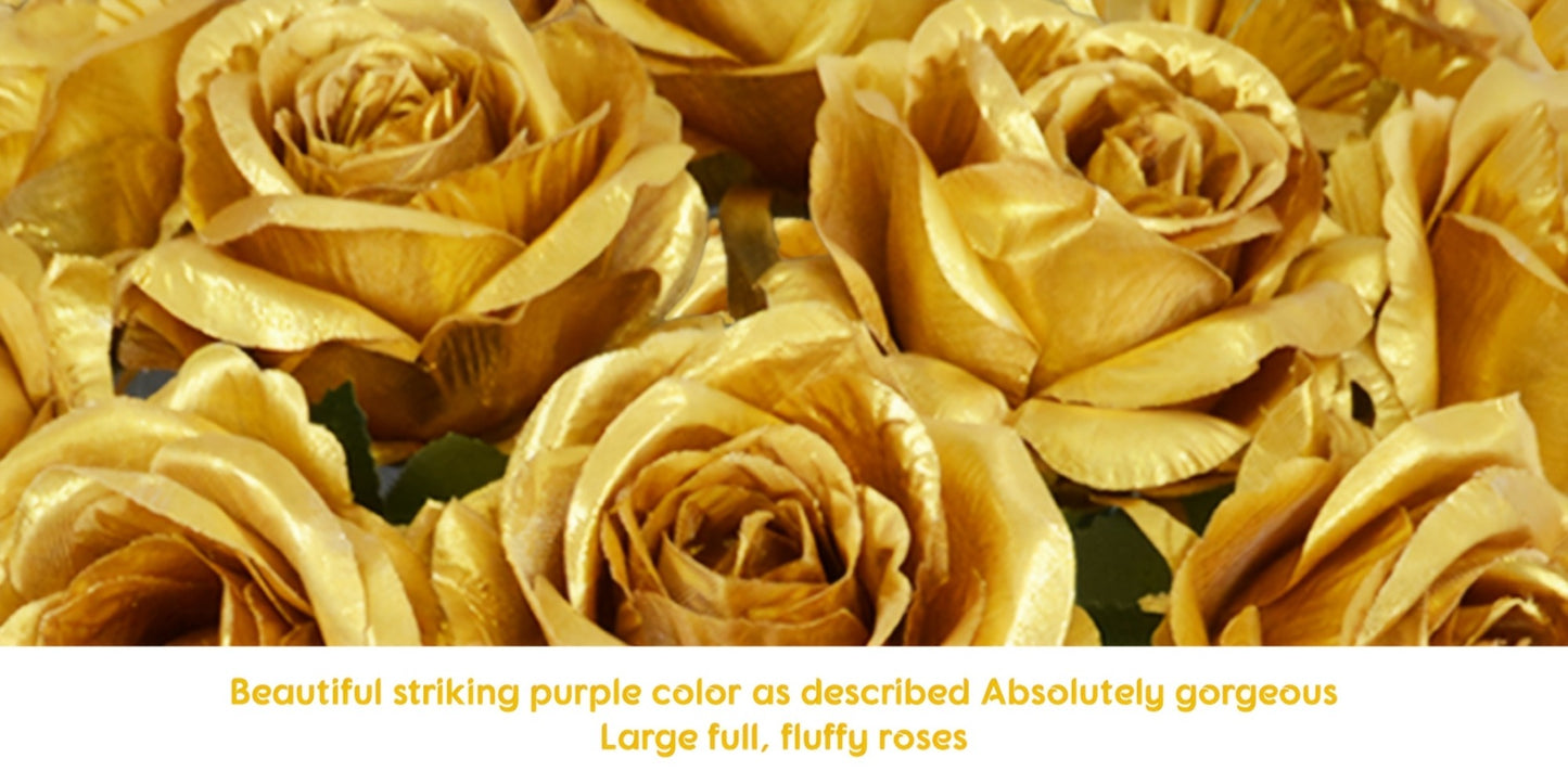 10pcs Artificial Silk Roses Bulk - Fake Flowers for Wedding Home Decor, 19.69" Long Stem, Deep Purple & Dark Green