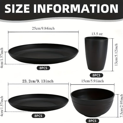 Wheat Straw Dinnerware Set Unbreakable 16 or 32-Piece Service for 4 or 8, Lightweight Dishwasher Microwave Safe Dish Set with Plates Bowls Cups, Modern Kitchen Tableware for Everyday Camping Outdoor Use