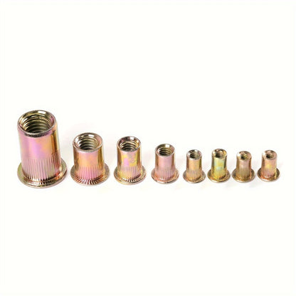 860pcs Rivet Nut Kit SAE UNC Assortment – Zinc Plated Carbon Steel Flat Head Insert Threaded Nuts 7 Sizes with Case for Auto Furniture & Industrial Projects