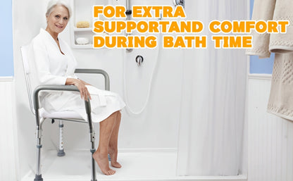 Shower Chair with Armrests & Backrest – Height Adjustable Aluminum Bath Seat, 350 LBS Capacity, Non-Slip Rubber Feet, Cushioned Support for Elderly, Disabled & Post-Surgery, Fits Most Showers & Tubs