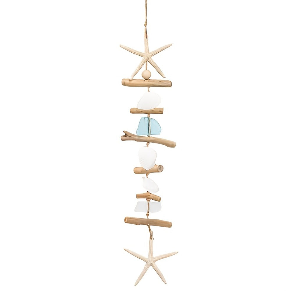 Starfish Wooden Bead Necklace & Coastal Pendant Set – Beach Jewelry, Nautical Starfish Charm, Driftwood Hanging String Decor for Women, Girls & Home Beach Theme