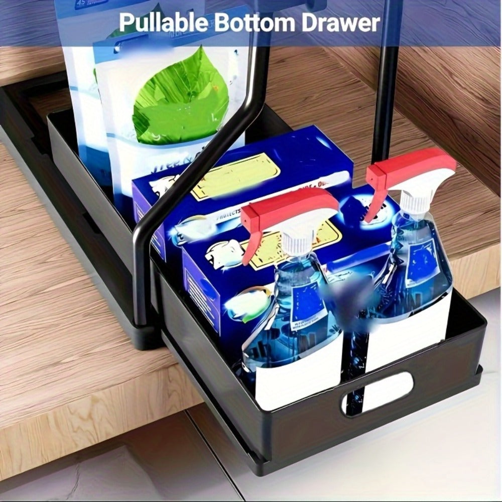 Under Sink Organizer 2pcs with Sliding Shelves – Durable Pull-Out Cabinet Storage for Bathroom Kitchen Space Saving Vertical Design
