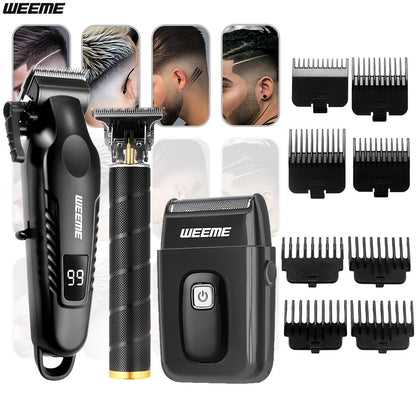 Men's Grooming Barber Haircut Set 2 & 3 Piece - Professional Hair Clipper USB Rechargeable T-Blade Trimmer Razor with 8 Limit Combs Complete Barbershop Kit for Men Boyfriend Father Birthday Gift Black