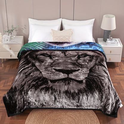 Reversible Plush Blanket 2-Ply 520GSM Milk Velvet - Soft Warm Queen King Size Blanket with Vibrant Animal & Floral Designs, All-Season Bed Couch Throw