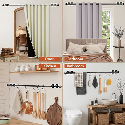 No-Drill Curtain Rod Set with Adhesive Brackets Renter Friendly 5/8 Inch Adjustable Window Drapery Pole for Bedroom Living Room Apartment Dorm Black Gold White 32-128 Inch