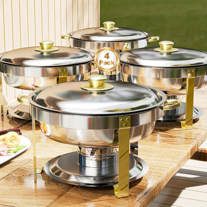 Chafing Dish Buffet Set Stainless Steel Food Warmer 6QT Round Chafer for Catering Events Parties Weddings Banquets, Silver & Gold, 1/2/4/6 Pack Options