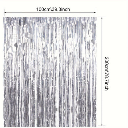 Tinsel Foil Backdrop 6 Packs Metallic Glitter Tassel Curtain – Silver Laser Rain Streamer for Party Photo Booth Birthday Wedding Holiday Doorway Decoration