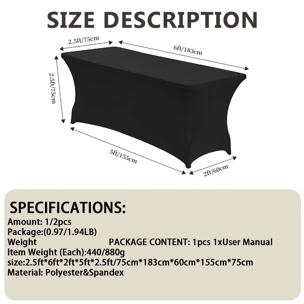 Spandex Tablecloth for 6 ft Rectangle Tables – Elastic Fitted Table Cover for Events, Parties, Weddings & Banquets – Wrinkle-Free Stretch Fabric in Black, White & Red, Indoor & Outdoor Use