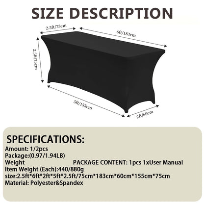 Spandex Tablecloth for 6 ft Rectangle Tables – Elastic Fitted Table Cover for Events, Parties, Weddings & Banquets – Wrinkle-Free Stretch Fabric in Black, White & Red, Indoor & Outdoor Use
