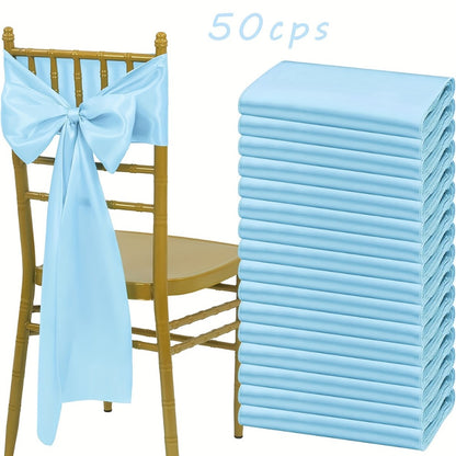 Satin Chair Sashes Bows 50pcs – 7x108 Inch Chair Waist Belt Bow Ties for Wedding Reception, Banquet, Party, Hotel & Event Chair Cover Decoration