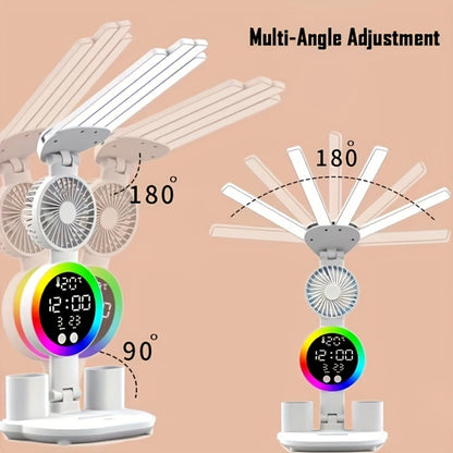 LED Desk Lamp with USB Touch Control Adjustable Brightness Color Changing Built-In Fan Night Light Eye-Caring for Home Office Dorm Study Multi-Angle