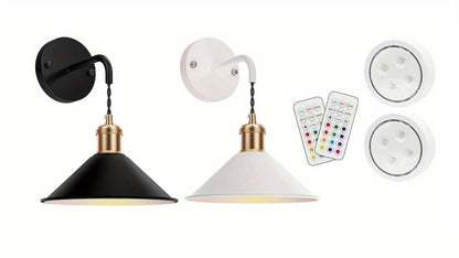 Battery Operated Wall Sconce Set of 2 – RGB Wireless Wall Light, Dimmable with Remote Control, 13 Scene Modes, Timer & Memory Function, No Wiring for Bedroom Living Room Hallway (Black / White)