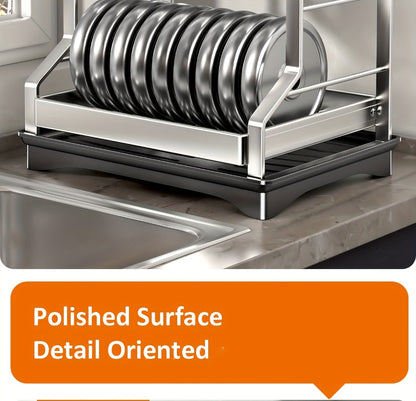 Stainless Steel 2-Tier Dish Rack with Auto Drainage | Rust-Resistant Kitchen Drying Rack for Dishes, Bowls, Cups & Utensils