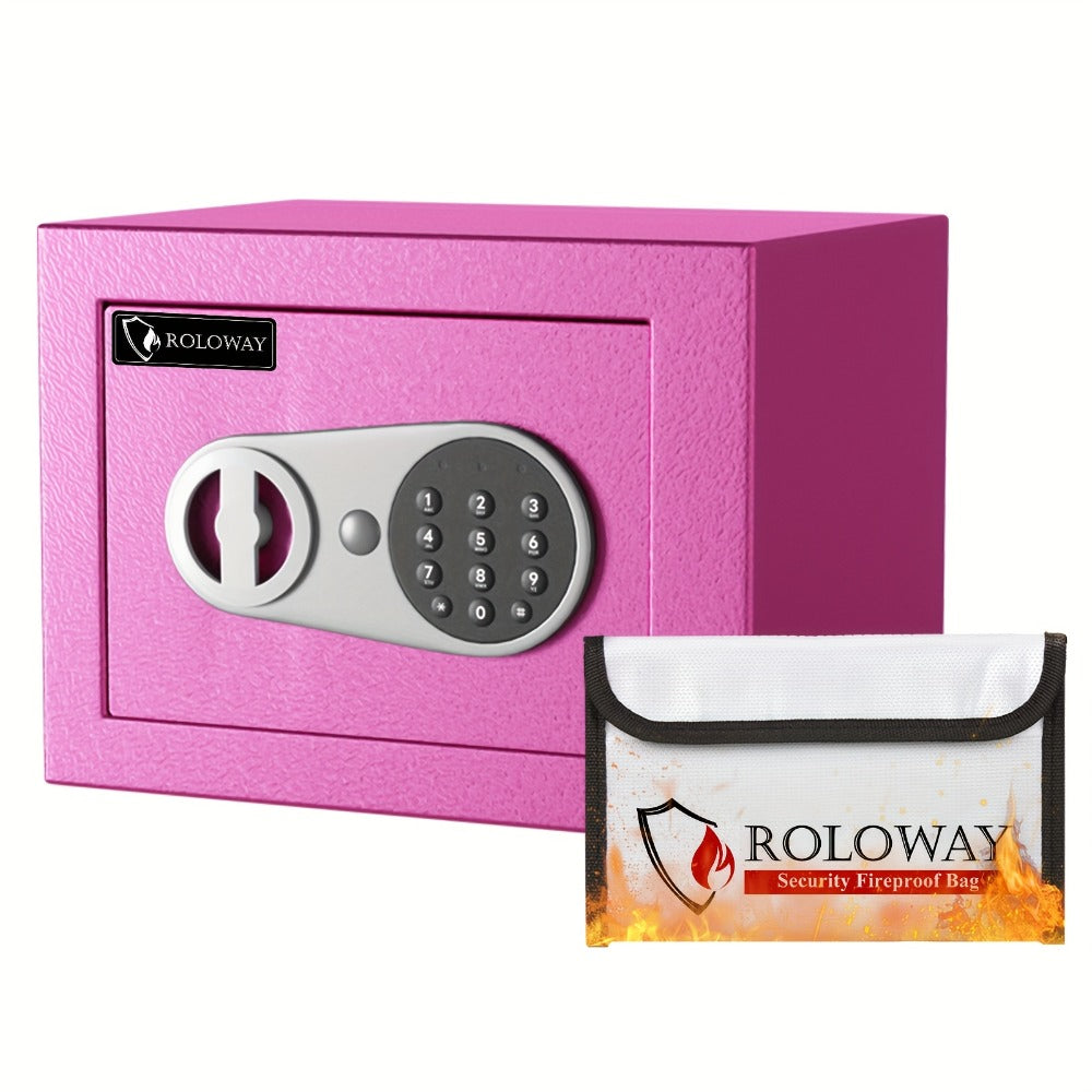 Fireproof Safe Box with Keyboard Lock – ROLOWAY Home & Office Security Safe with Fireproof Bag, Multiple Sizes, Black & Pink Options