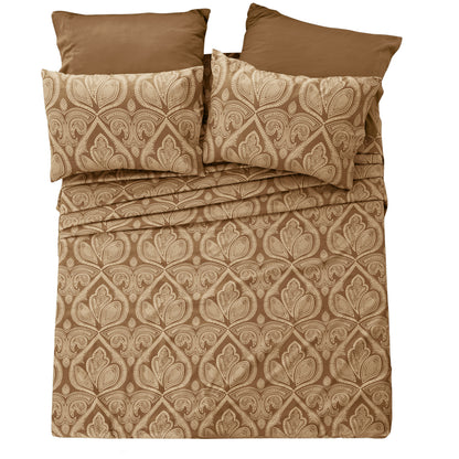 Paisley Bed Sheet Set 6-Piece Soft Brushed Microfiber Deep Pocket Fitted Sheet Wrinkle Free All-Season Comfort