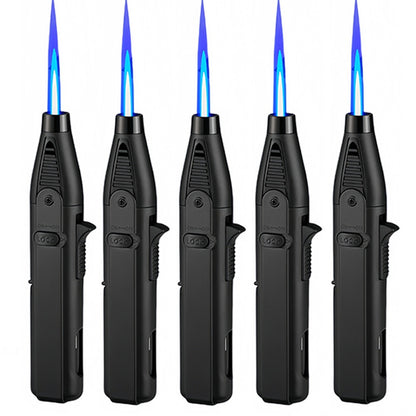 Windproof Torch Lighter 5 Pack Outdoor Butane Gas Lighter Set 1300 1800 Degree Blue Flame Safety Lock Gift Box Camping BBQ Candle Fireplace Butane Not Included