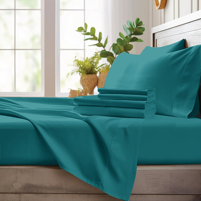 Bamboo Cooling Sheet Set 4pcs – Deep Pocket Fitted Sheet Flat Sheet Pillowcases for Hot Sleepers Twin Full Queen King