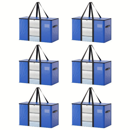 Heavy Duty Moving Bags with Handles & Zippers – Extra Large Waterproof Storage Bags for Moving, Clothes & Closet Organization (6pcs 26.42gal or 16pcs Set, Blue)