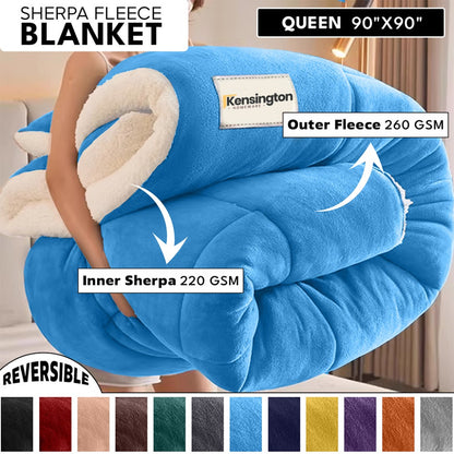 480GSM Sherpa Fleece Blanket – Double-Sided Heavy Warm Throw for Couch, Bed & Travel, Reversible All Season, 13 Colors, 3 Sizes