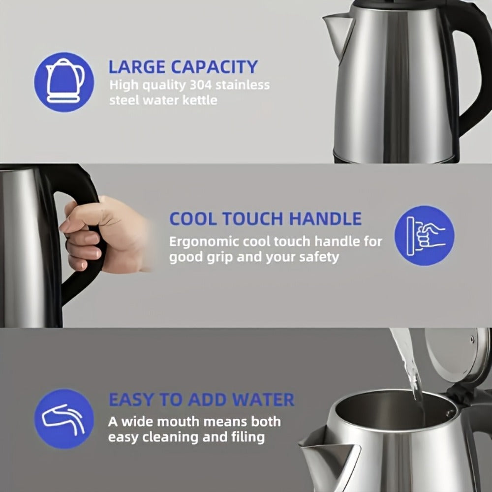 Electric Kettle Stainless Steel 2L Large Capacity 67.63oz with Auto Shut-Off, LED Indicator, BPA-Free Double Wall, Fast Boiling for Coffee & Tea – Black Hot Water Kettle for Home, Office & Dorm