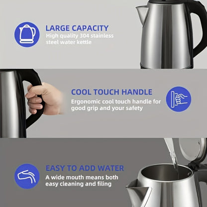 Electric Kettle Stainless Steel 2L Large Capacity 67.63oz with Auto Shut-Off, LED Indicator, BPA-Free Double Wall, Fast Boiling for Coffee & Tea – Black Hot Water Kettle for Home, Office & Dorm
