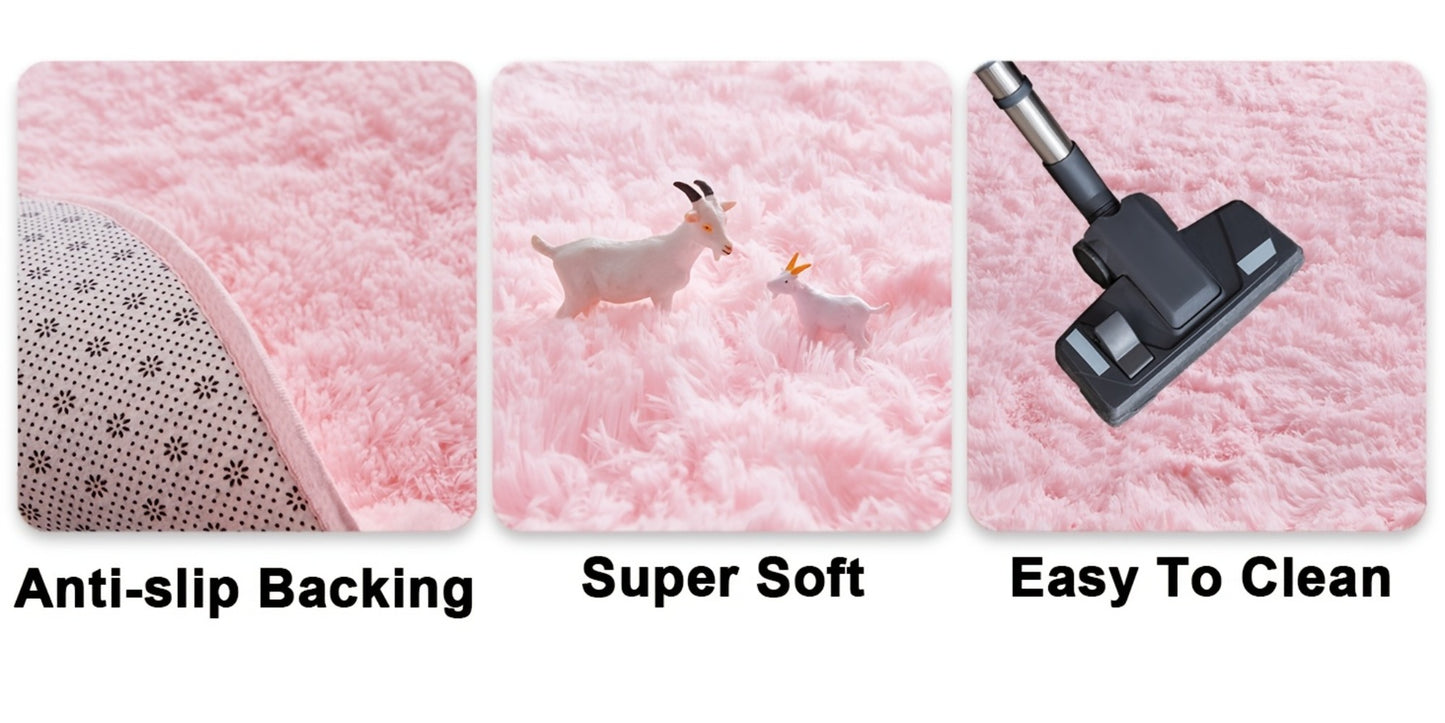 Round Shaggy Plush Rug – Soft Fluffy Circular Carpet for Bedroom & Living Room, Easy Clean