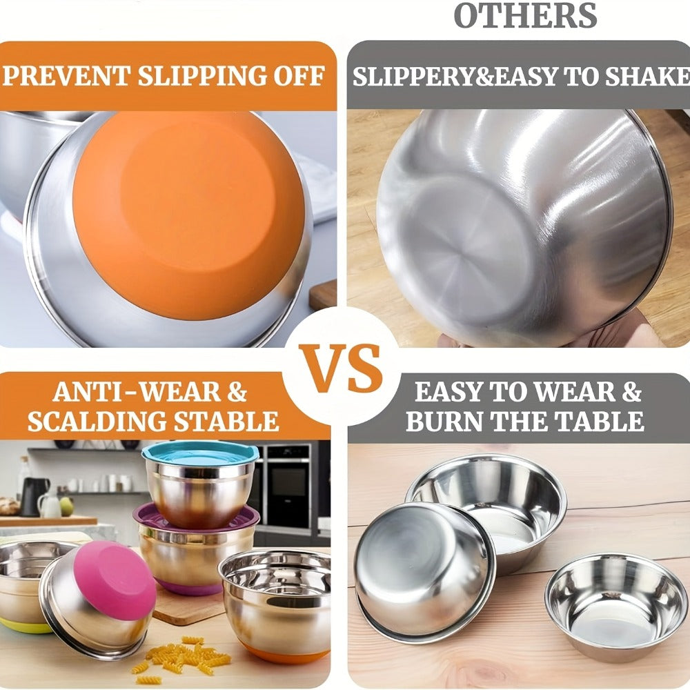Mixing Bowls Set with Airtight Lids – 26pcs Stainless Steel Bowl Set with 3 Grater Attachments, Non-Slip Bottoms, Sizes 1–7QT – Kitchen Bowls for Mixing, Serving, Baking & Meal Prep