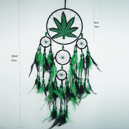 Bohemian Dream Catcher with Feathers & Leaf Embroidery – Boho Wall Hanging Decor for Bedroom, Bedside, Cabin & Living Room – Handcrafted Woven Dreamcatcher Gift for Women and Men