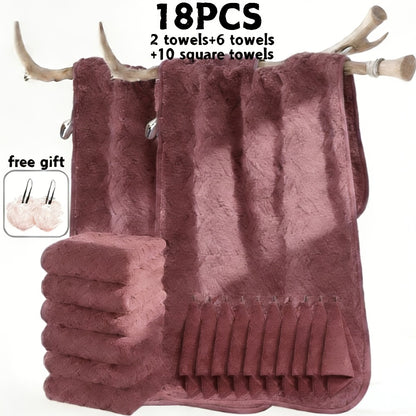 Microfiber Bath Towel Set 18/20pcs - Coral Fleece Absorbent Quick Dry Soft Large Bath Towels for Home Bathroom Spa Gift with Washcloths Bath Ball