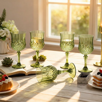 Plastic Champagne Glasses 48 Pack – 7oz Stemmed Crystal Clear Reusable Cups for Wedding, Party, Bridal Shower, Christmas, Halloween, Stackable Shockproof Vintage Stem Glasses, Transparent Green Blue