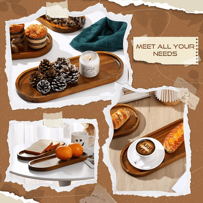 Wood Serving Tray Set – Oval Wooden Charcuterie Boards & Serving Platters for Cheese, Snacks, Bread, Fruit & Appetizers – Party, Buffet, Barbecue & Kitchen Decor