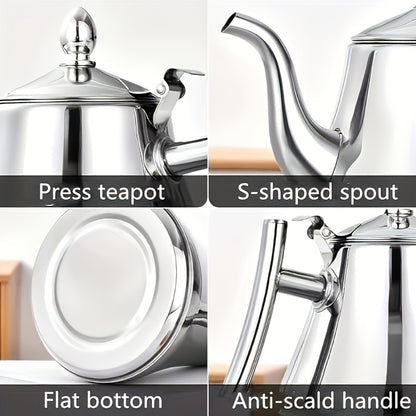 Stainless Steel Tea Kettle with Filter – Tea Pot Coffee Pot Cold Water Pitcher for Home Hotel Restaurant, Induction Cooker Compatible, Thickened