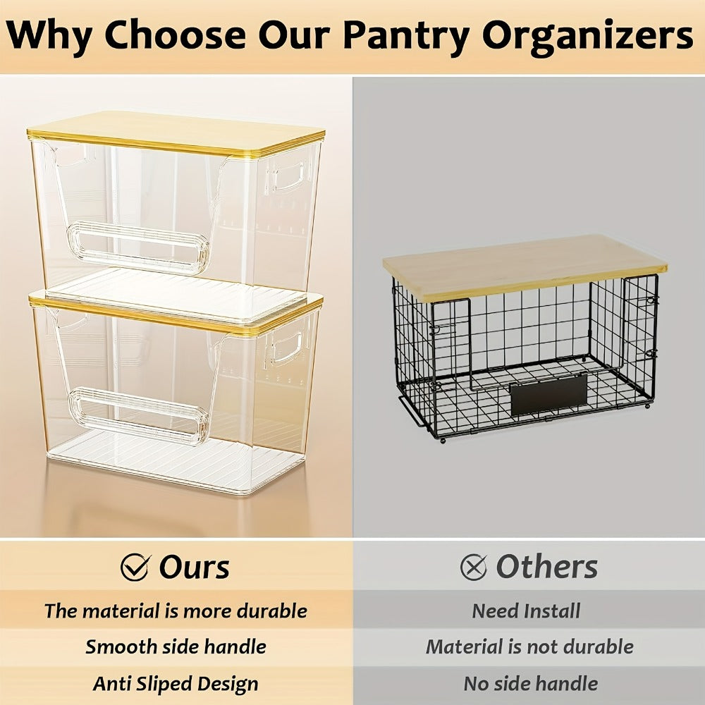 Stackable Kitchen Food Storage Organizer Boxes Clear Acrylic 2 Pack | Extra Large Transparent Produce Storage for Onions Potatoes Fruits Vegetables | Cabinet Pantry Space Saver with Garbage Bags