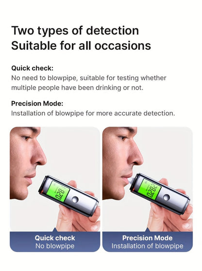 Breathalyzer Alcohol Tester 2-in-1 Rechargeable Dual Mode Blow Activated Digital BAC Tester for Personal Use Drunk Driving Prevention Portable Alcohol Meter
